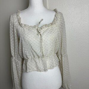 Vintage ACOA Made in USA Crop Ivory Blouse Long Sleeves Size M